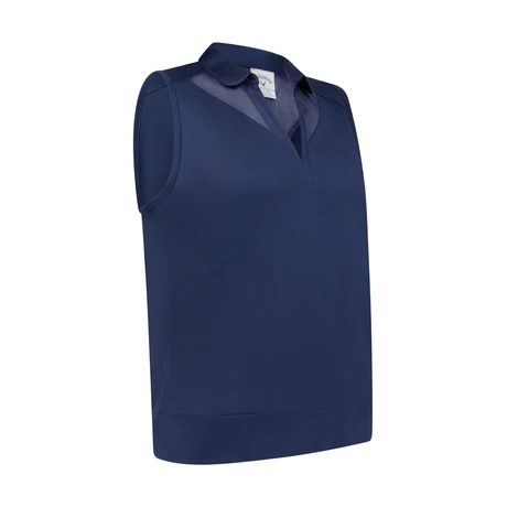 Waist Length Mesh Detail Sleeveless Polo