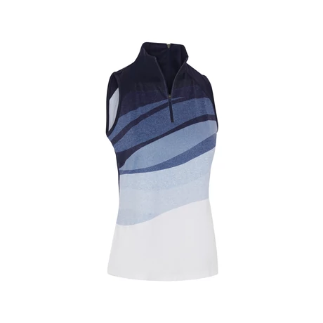 Gradient Wave Print Golf Shirt with Convertible Collar